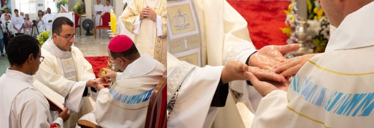 Unção das mãos como óleo do Crisma